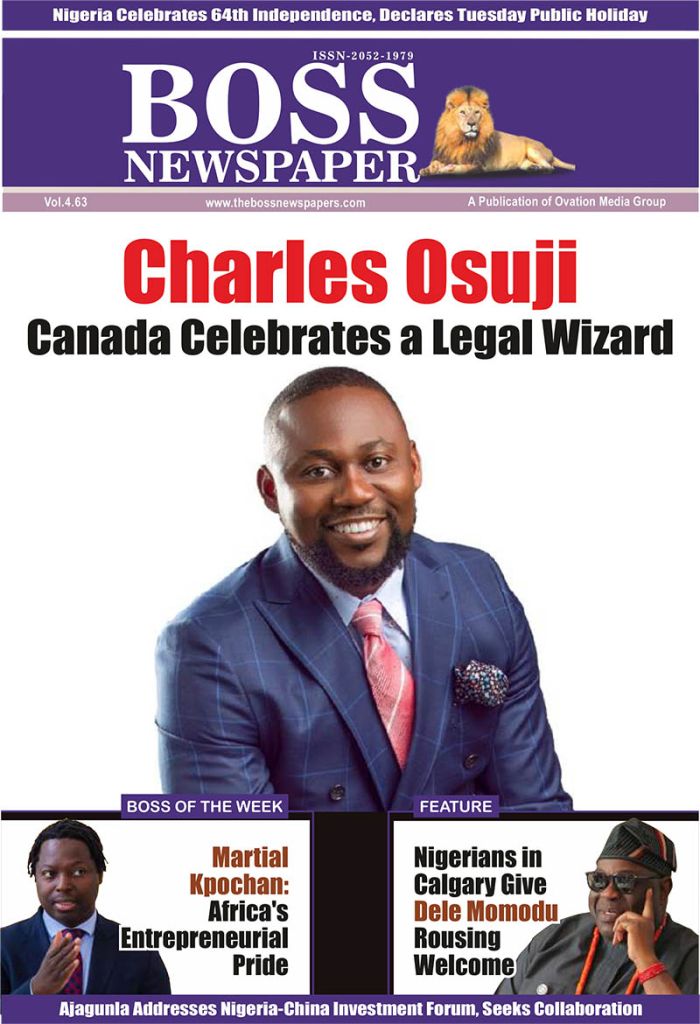 Boss Newspaper Cover - Dr. Charles Osuji Canada Celebrates a Legal Wizard