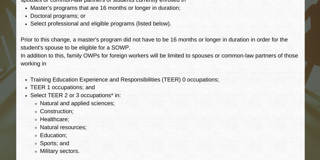 The government of Canada is now implementing greater restrictions on work permits for family members of international students and foreign workers